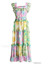 Tiered Patchwork Stylish Midi Dress S / Multi