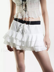 Tiered Ruffle Drawstring Mini Skirt