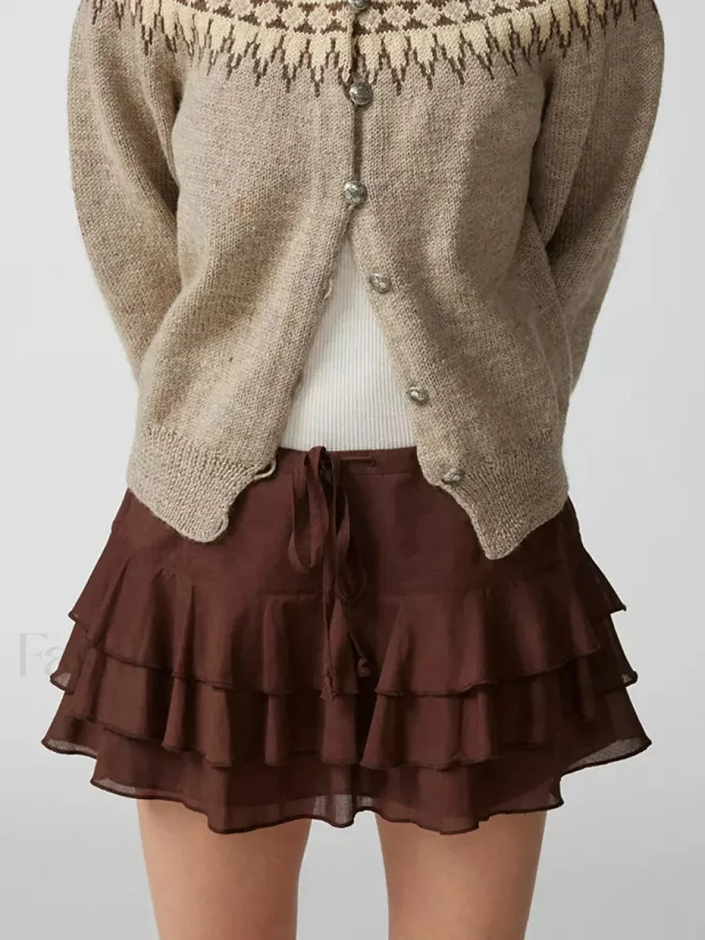 Tiered Ruffle Drawstring Mini Skirt