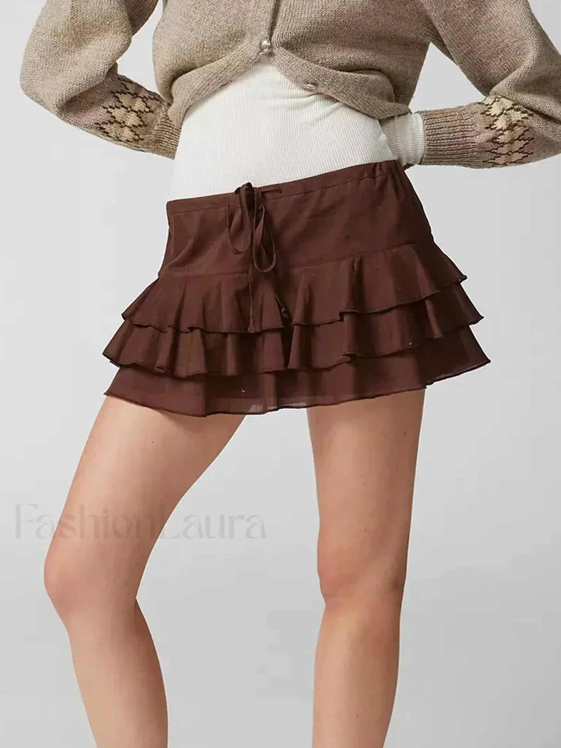 Tiered Ruffle Drawstring Mini Skirt Secondary image