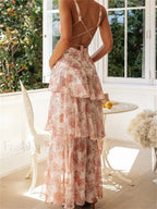 Tiered V Neck Floral Dress