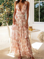 Tiered V Neck Floral Dress