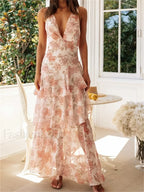 Tiered V Neck Floral Dress