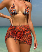 Tiger Print Halter Skirt Three Piece Set