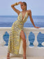 Tiger Print Halter Slit Maxi Dress Yellow / S