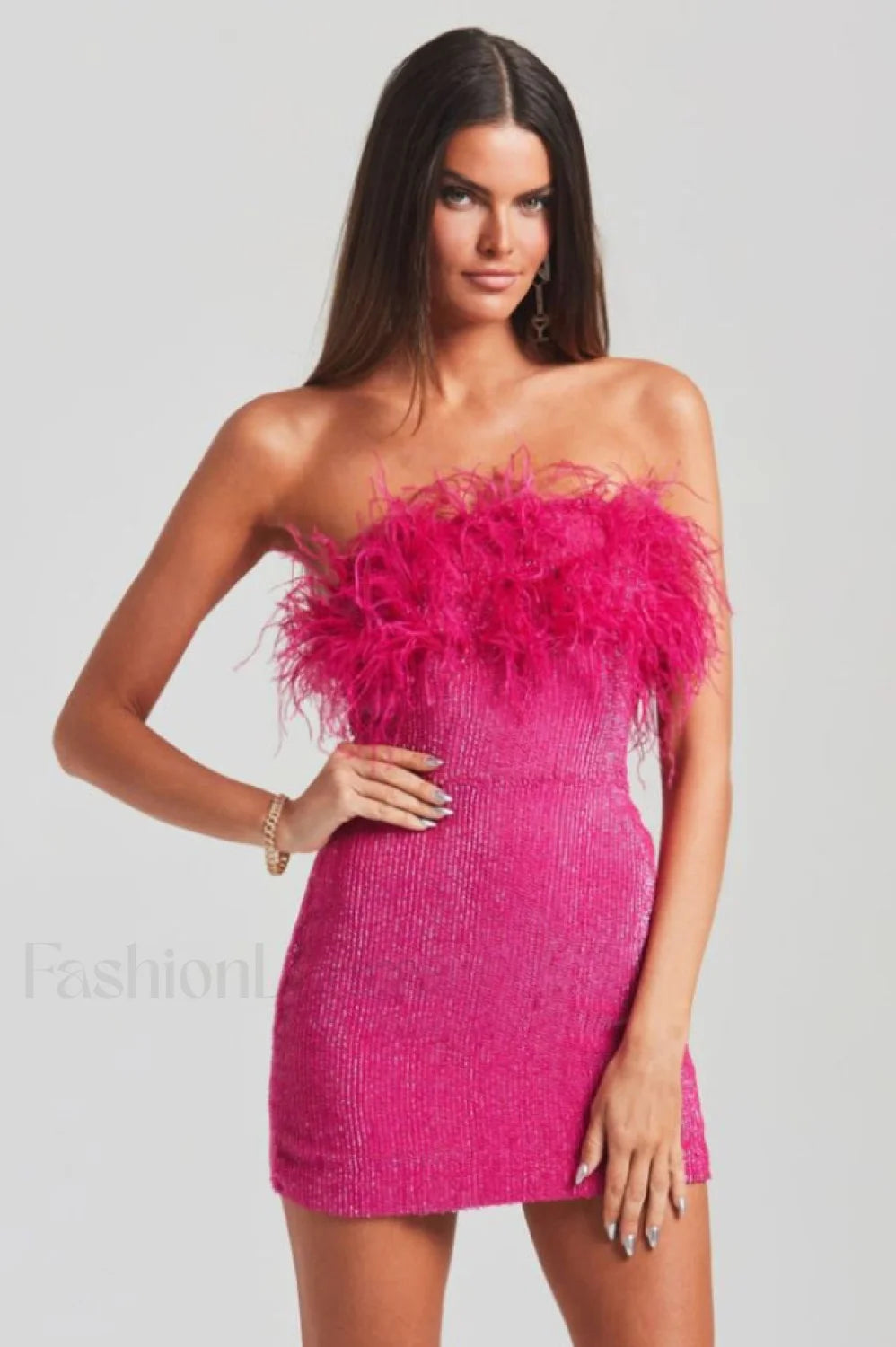 Torin Sequin Stylish Feather Dress XS / Hot Pink