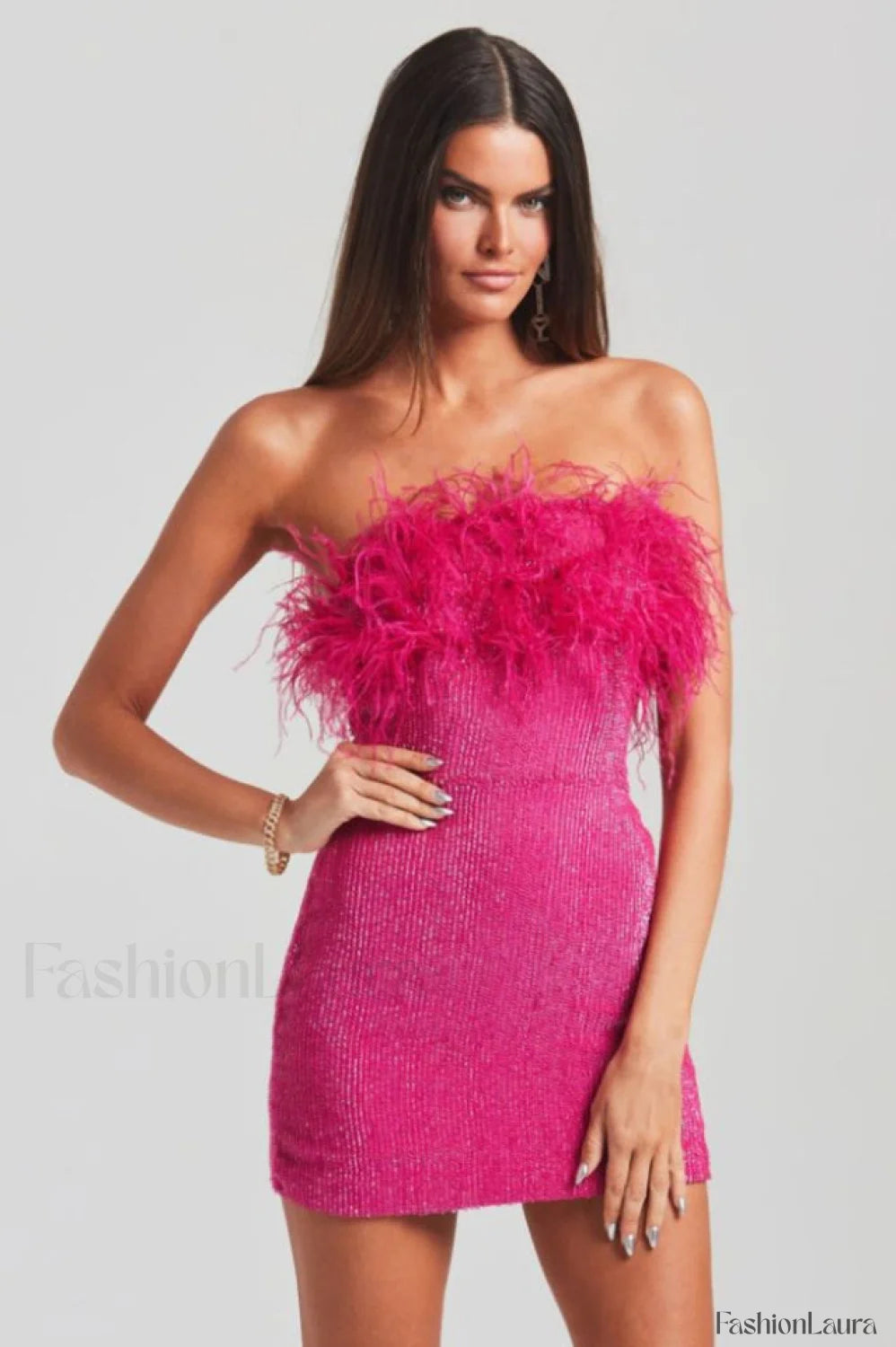 Torin Sequin Stylish Feather Dress XS / Hot Pink