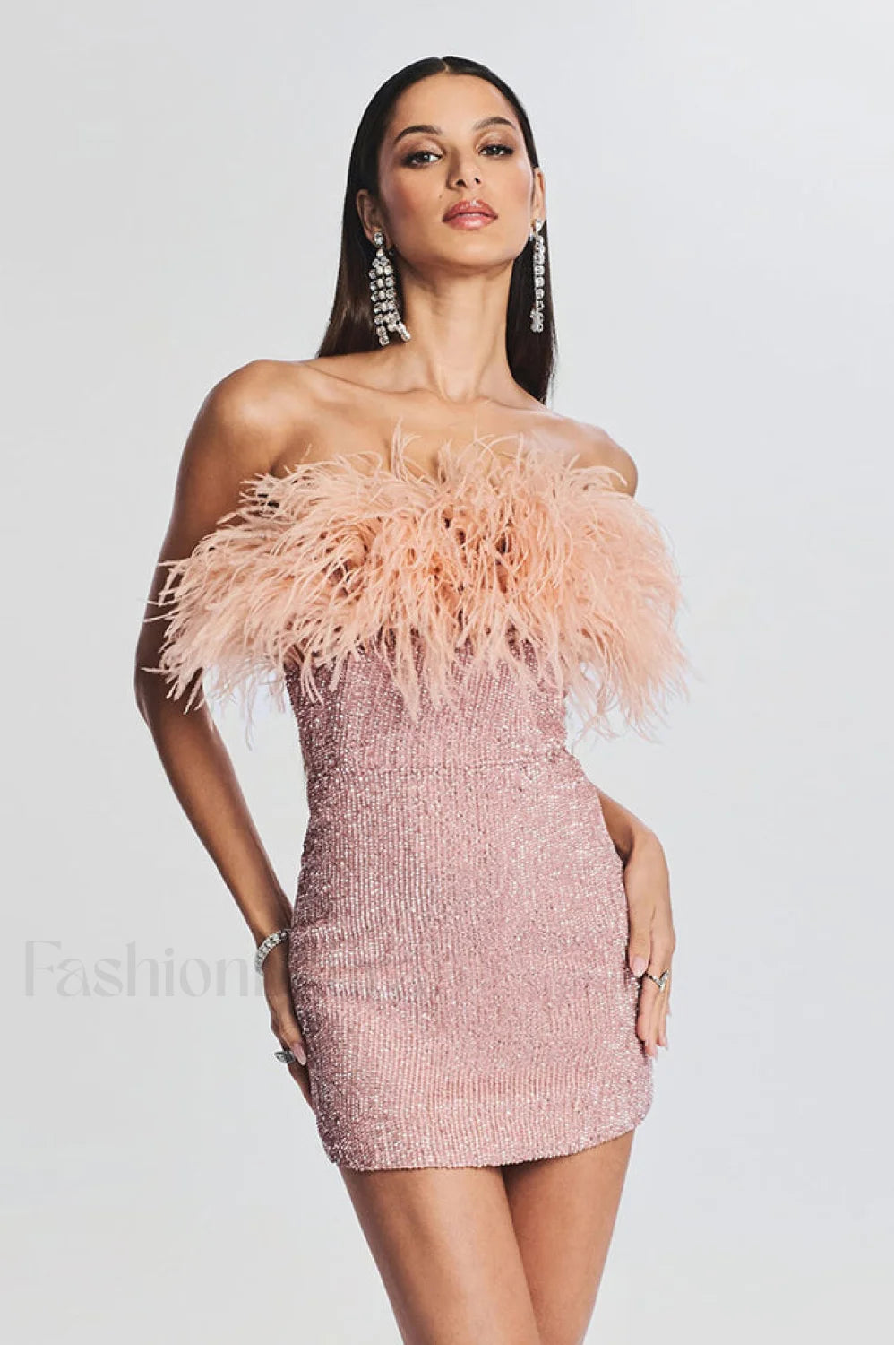 Torin Sequin Stylish Feather Dress XS / Orange