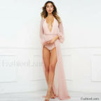 Transparent Chiffon Maxi Dress Style Cover up Pink / S