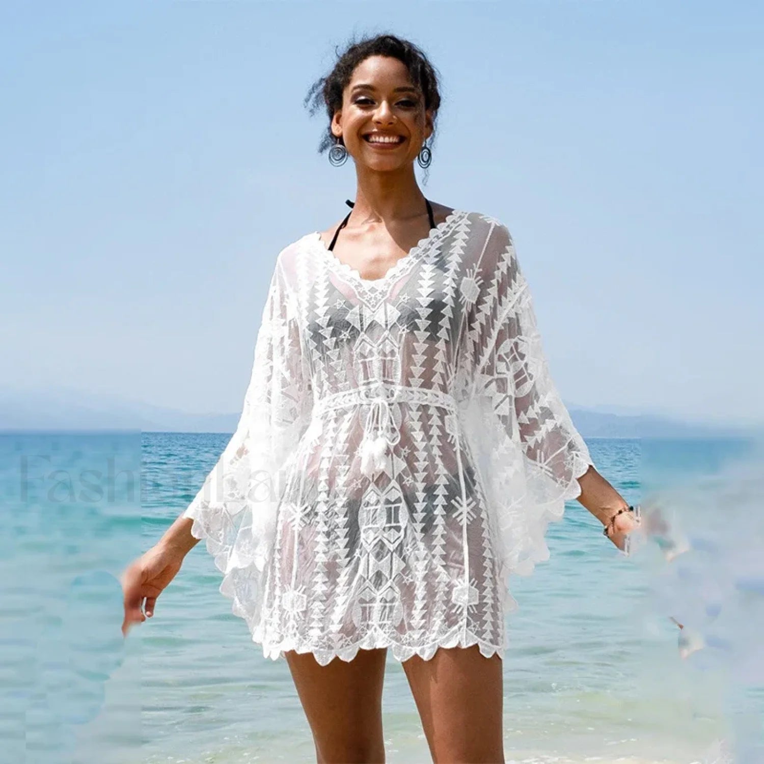 Transparent Lace Mini Dress Cover Up WHITE / One Size Main image
