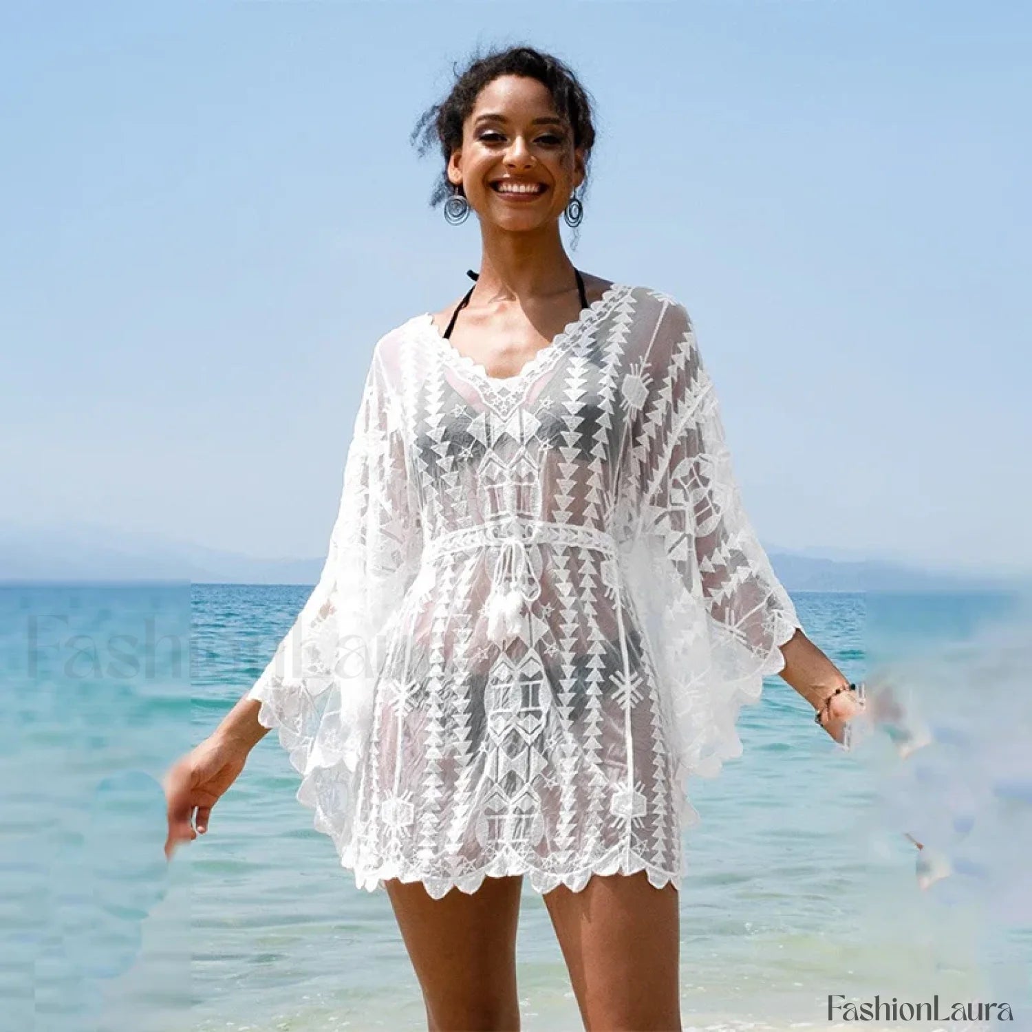 Transparent Lace Mini Dress Cover Up Secondary image