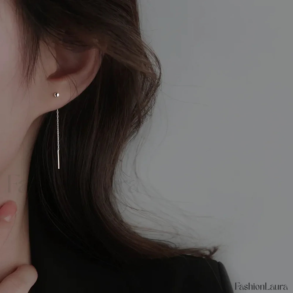 Trend Stainless Steel Long Wire Tassel Thread Chain Ball Pendants Drop Ear Line Straight Hanging Earring