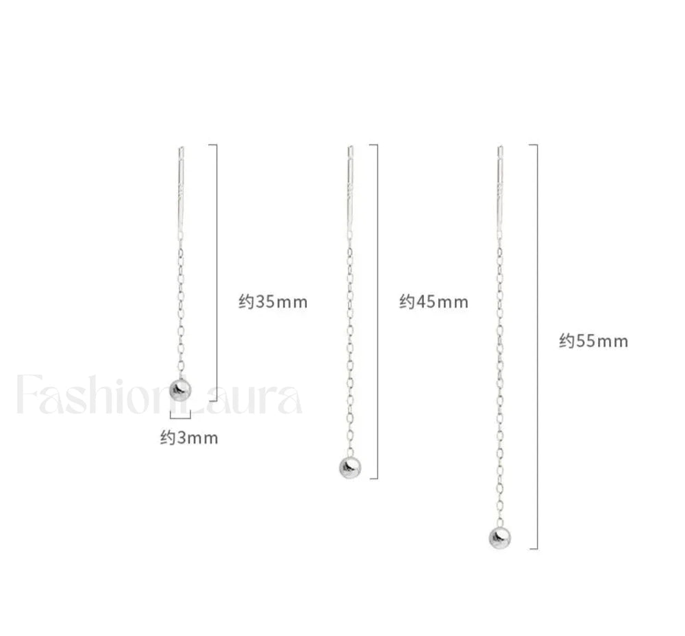 Trend Stainless Steel Long Wire Tassel Thread Chain Ball Pendants Drop Ear Line Straight Hanging Earring