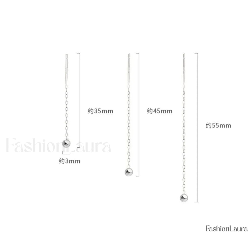 Trend Stainless Steel Long Wire Tassel Thread Chain Ball Pendants Drop Ear Line Straight Hanging Earring