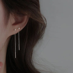 Trend Stainless Steel Long Wire Tassel Thread Chain Ball Pendants Drop Ear Line Straight Hanging Earring