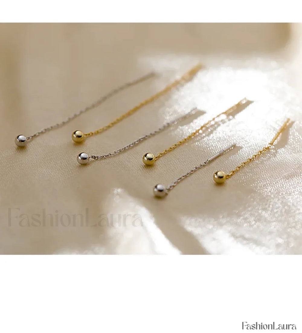 Trend Stainless Steel Long Wire Tassel Thread Chain Ball Pendants Drop Ear Line Straight Hanging Earring