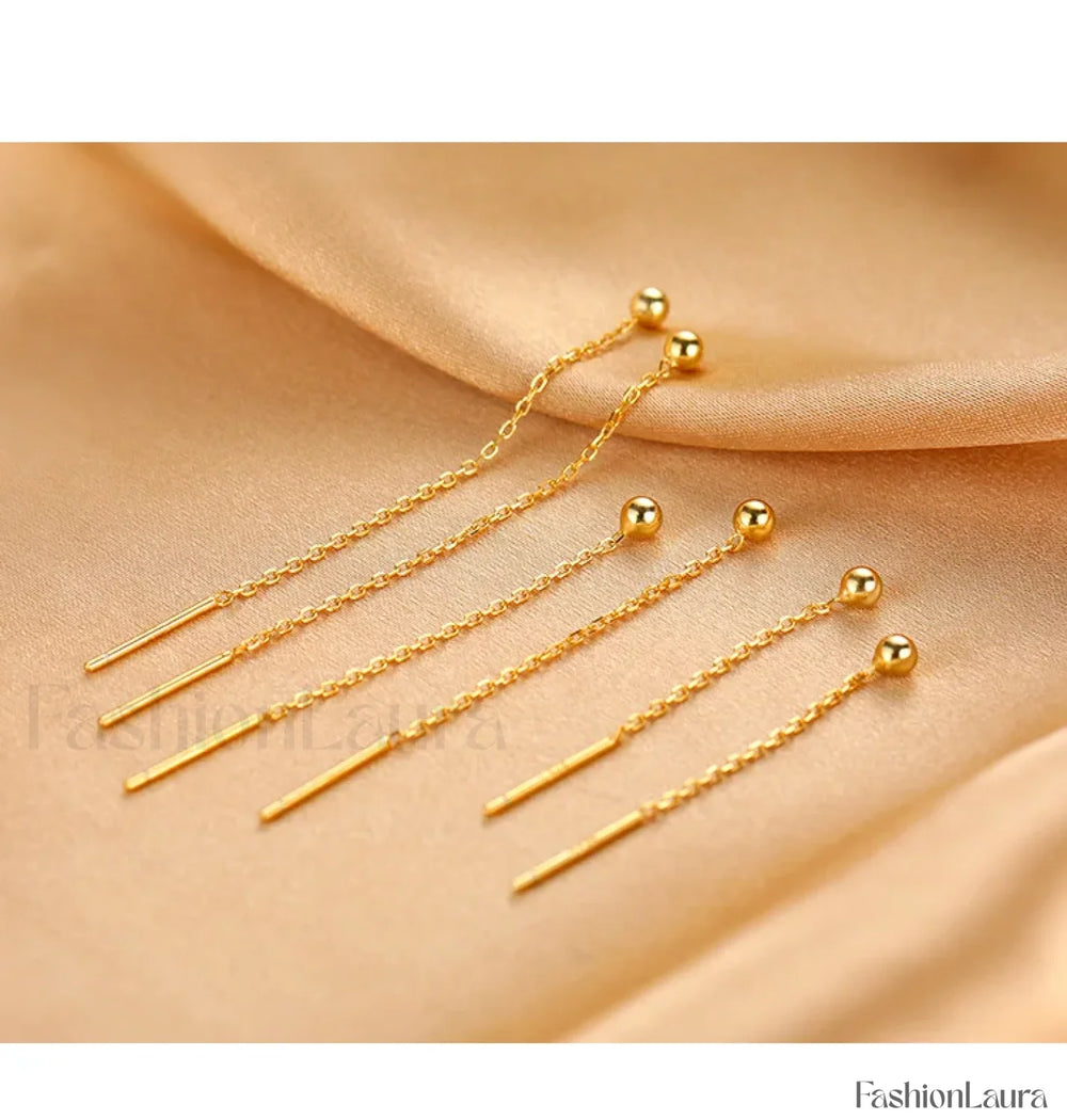 Trend Stainless Steel Long Wire Tassel Thread Chain Ball Pendants Drop Ear Line Straight Hanging Earring