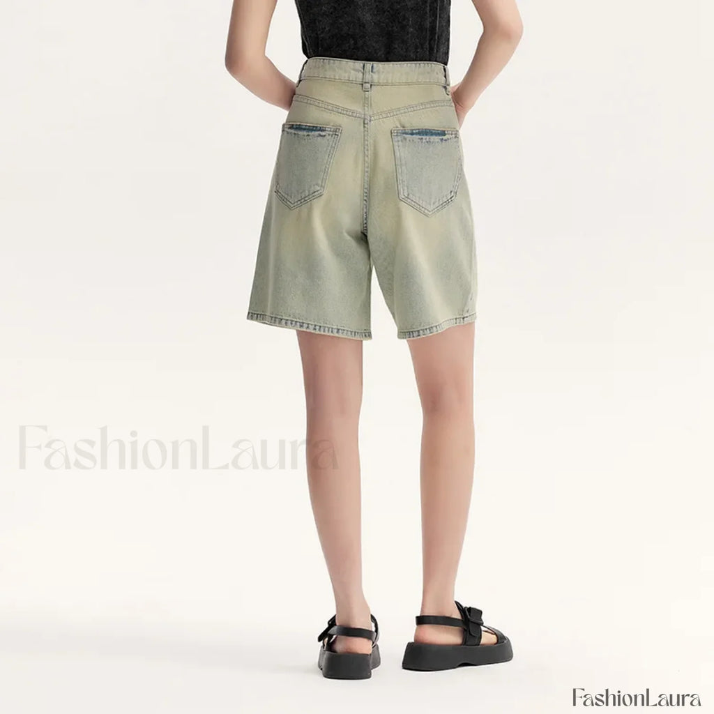 Trendy Bermuda Straight Leg Denim Street Style Short