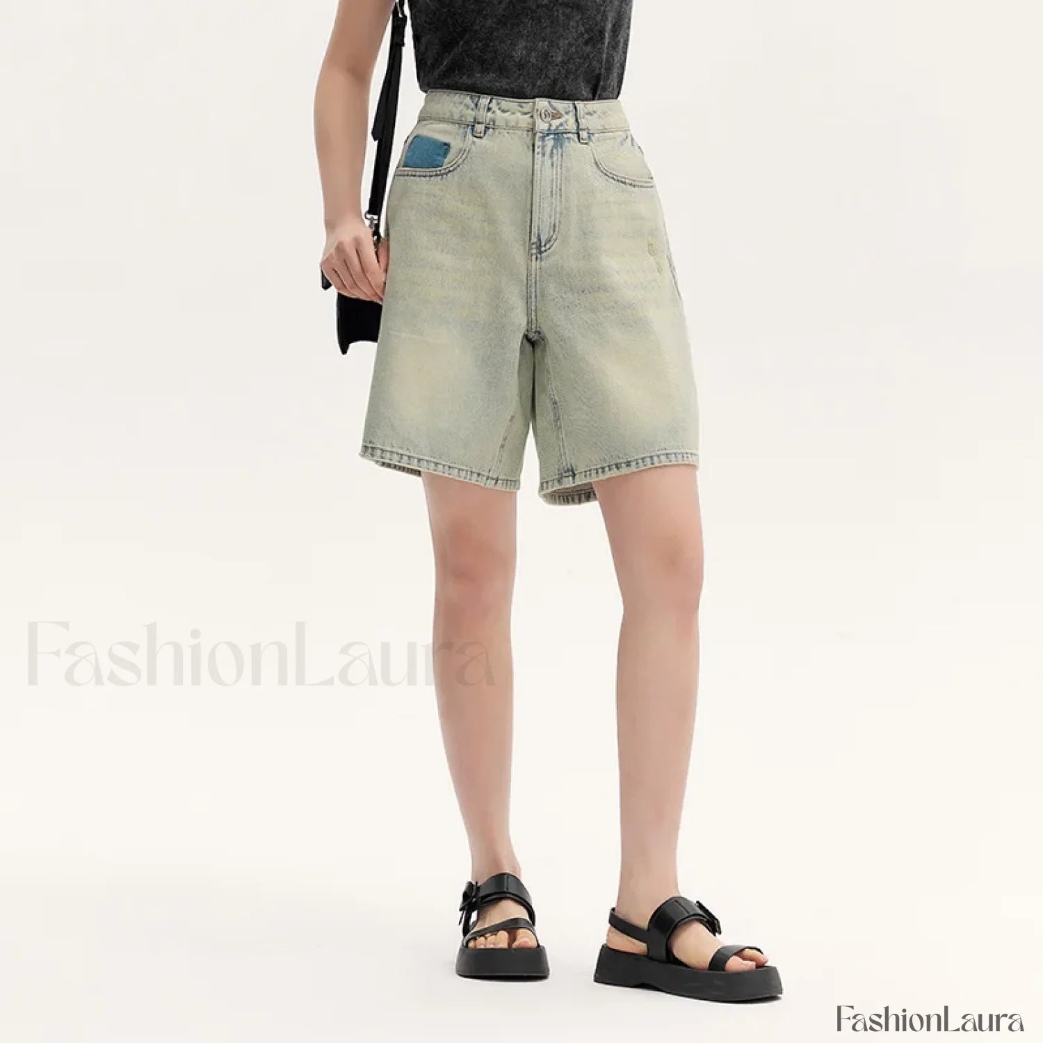 Trendy Bermuda Straight Leg Denim Street Style Short Yellow / XXS
