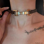 Trendy Heavy Y2K Choker Leather Metal Punk Necklace GOLD