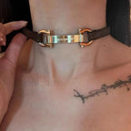 Trendy Heavy Y2K Choker Leather Metal Punk Necklace GOLD