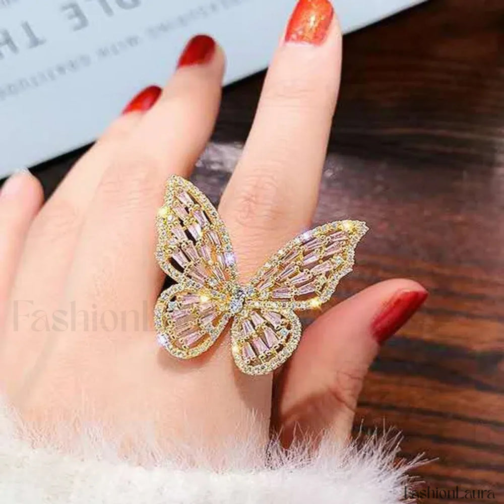 Trendy Shining Butterfly Crystal Acrylic Fashion Hand Accessories Jewelry Ring 4 / silver