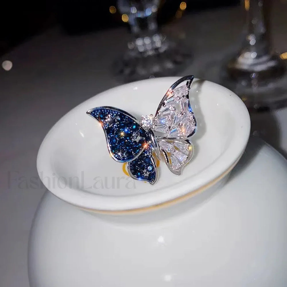 Trendy Shining Butterfly Crystal Acrylic Fashion Hand Accessories Jewelry Ring 7 / silver