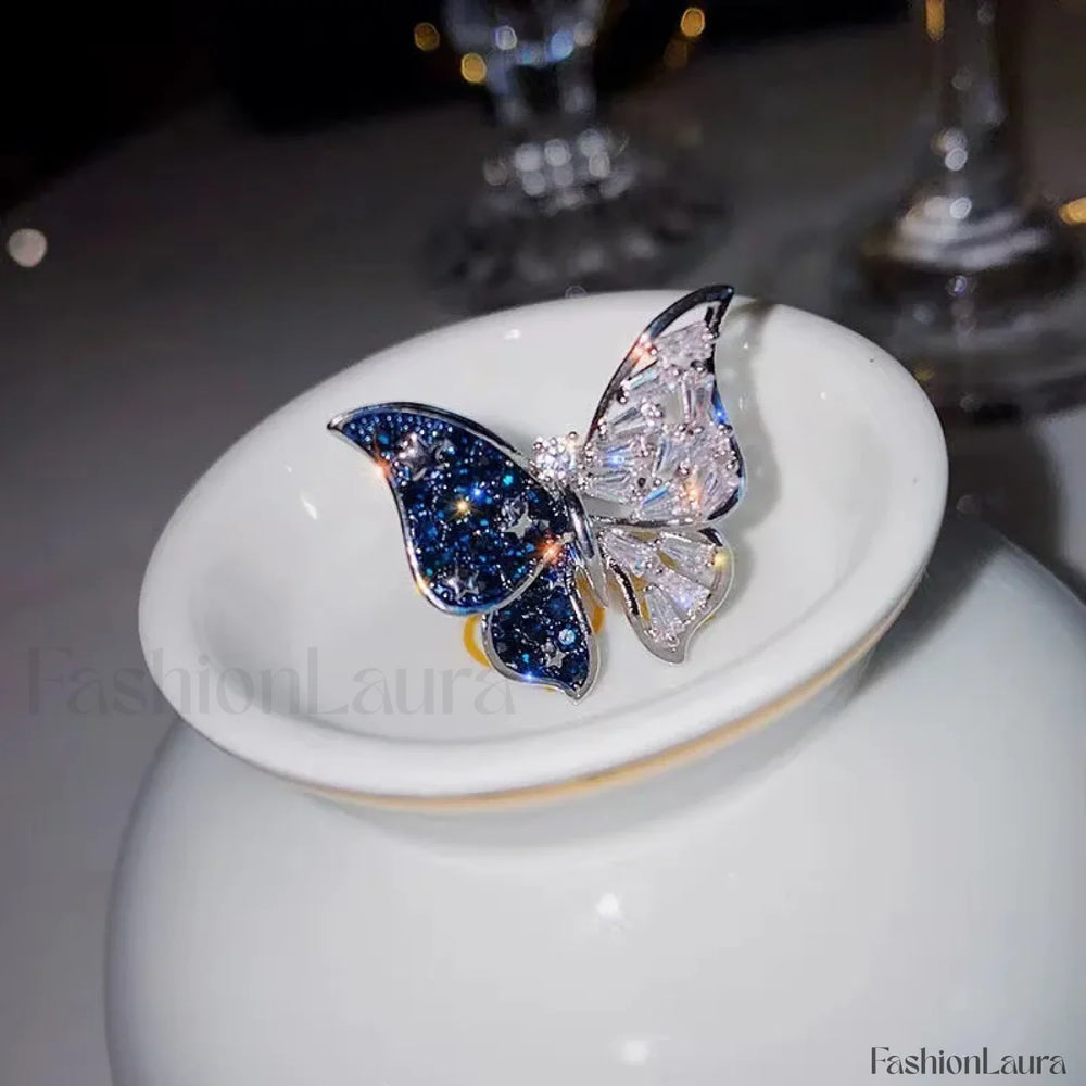 Trendy Shining Butterfly Crystal Acrylic Fashion Hand Accessories Jewelry Ring 7 / silver