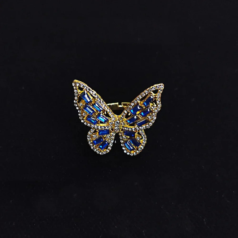 Trendy Shining Butterfly Crystal Acrylic Fashion Hand Accessories Jewelry Ring 9 / silver
