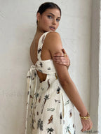Tropical Print Knotted Long Dress Dresses