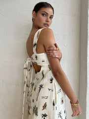 Tropical Print Knotted Long Dress Dresses
