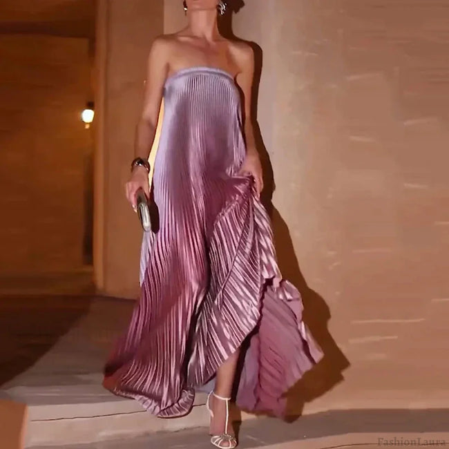 Tube Top Pleated Mermaid Maxi Dress Pink / XS Main image