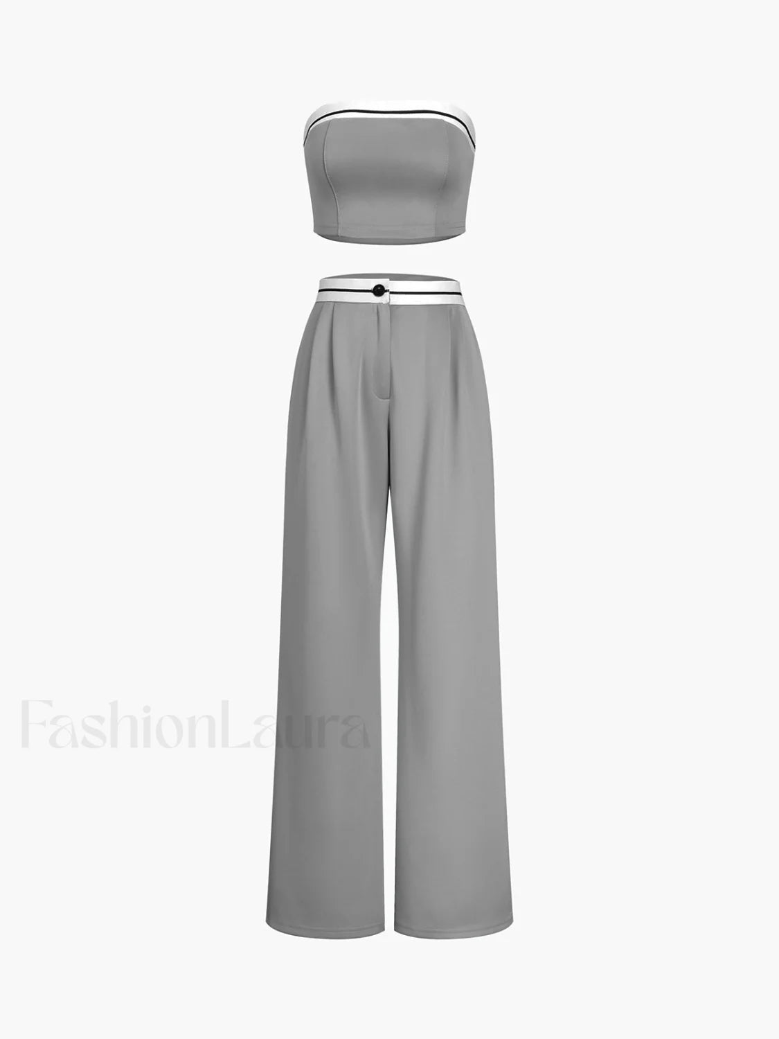 Tube Top Two Piece Contrast Waistband Pants Set Pant Sets