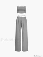 Tube Top Two Piece Contrast Waistband Pants Set Pant Sets