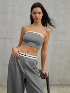 Tube Top Two Piece Contrast Waistband Pants Set Pant Sets