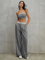 Tube Top Two Piece Contrast Waistband Pants Set Pant Sets