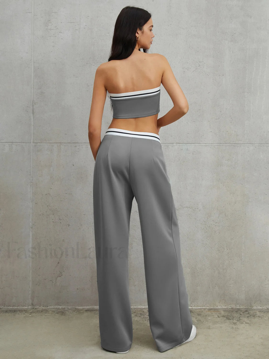 Tube Top Two Piece Contrast Waistband Pants Set Pant Sets