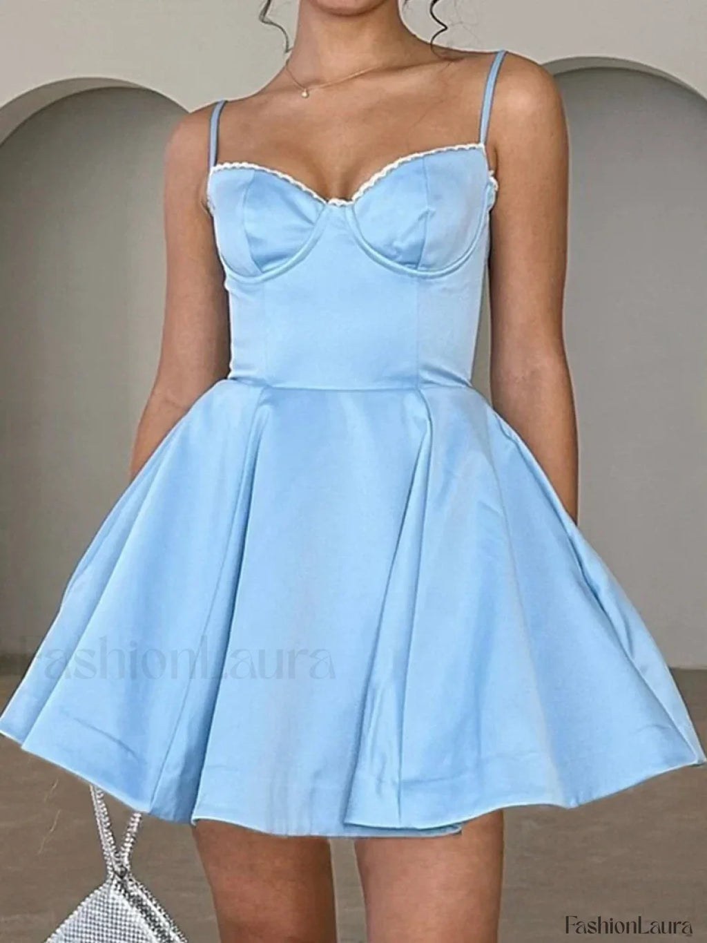 Tulle A Line Casual Floral Dress Blue / XS