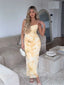 Tulle Pleated Zipper Floral Dress Yellow / XS