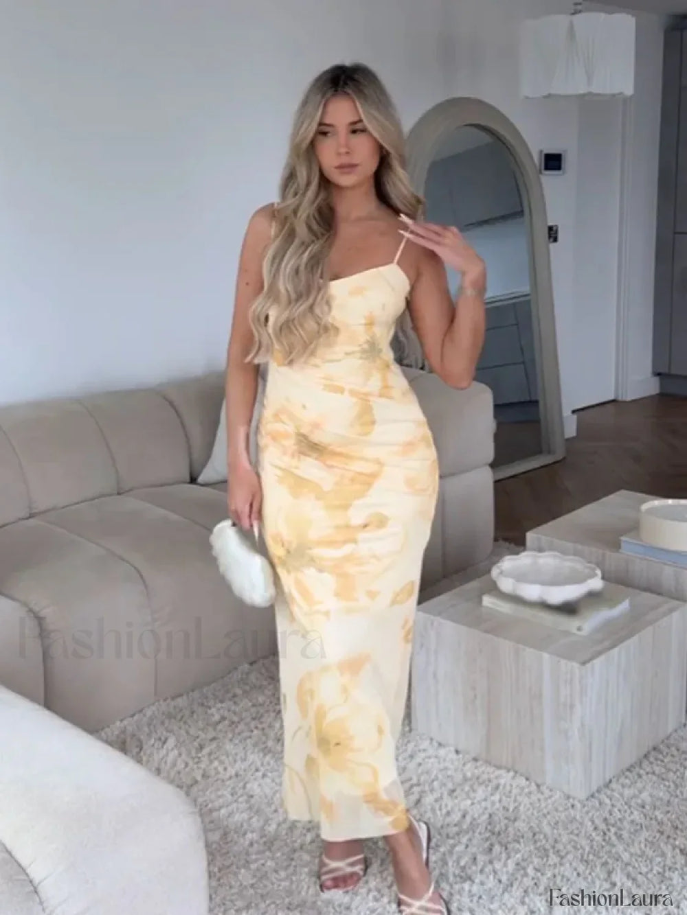 Tulle Pleated Zipper Floral Dress Yellow / XS