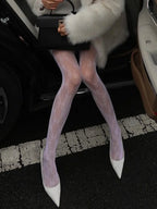 Tulle Sheer Tights With Bow Pattern White / One Size Socks