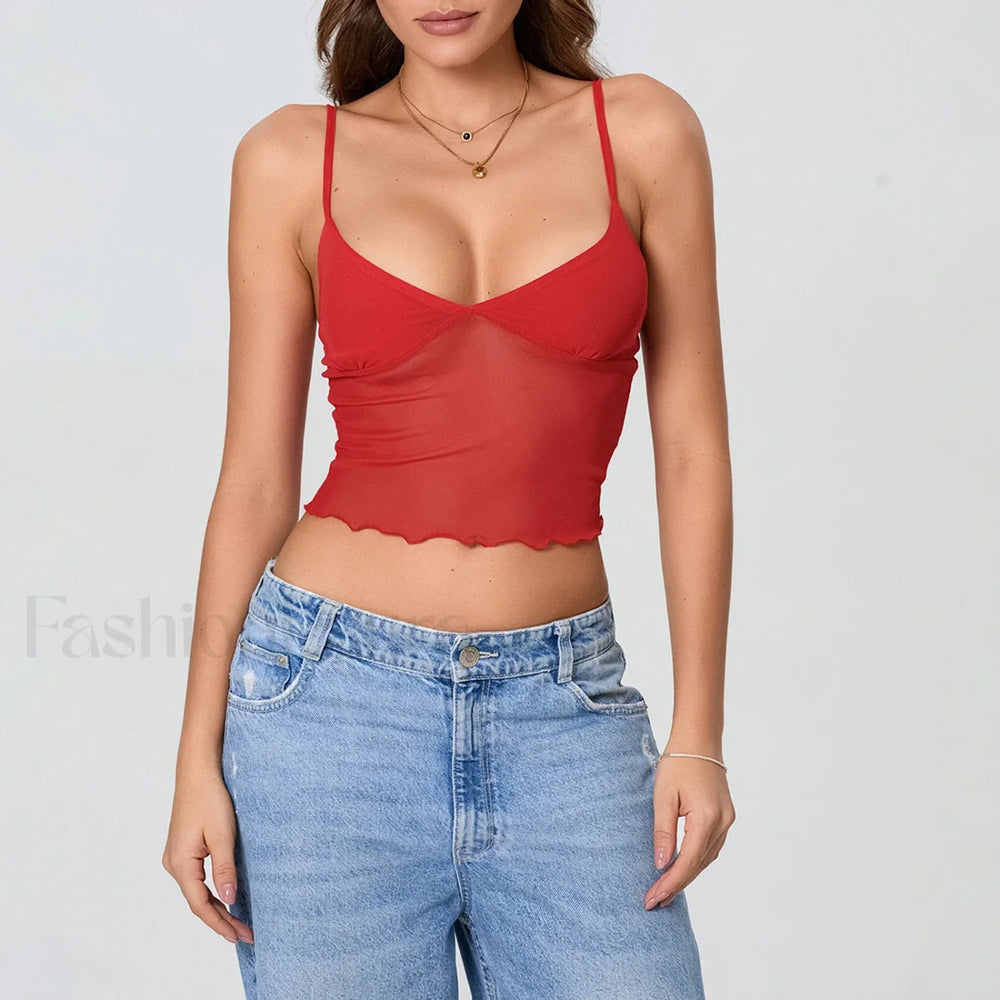 Tulle Spaghetti Strap Crop Top