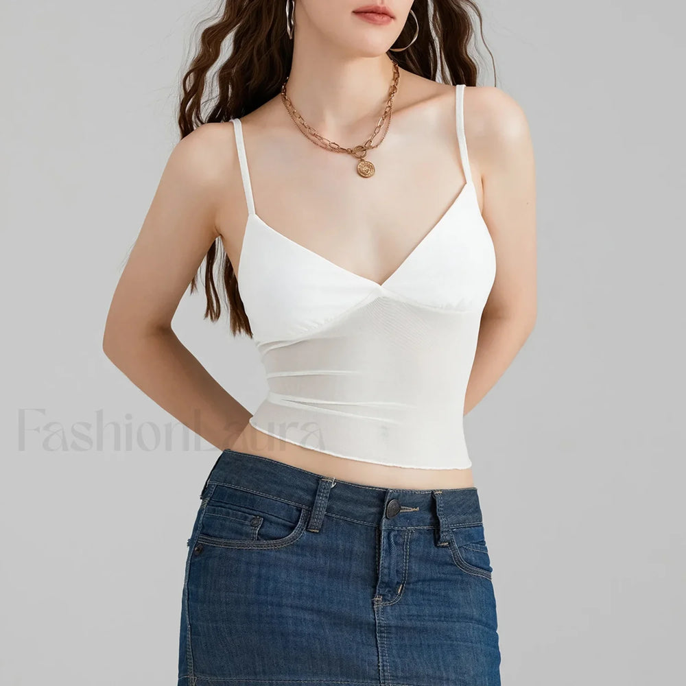 Tulle Spaghetti Strap Crop Top