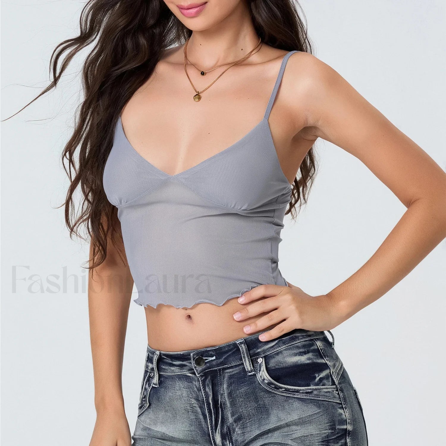 Tulle Spaghetti Strap Crop Top Secondary image