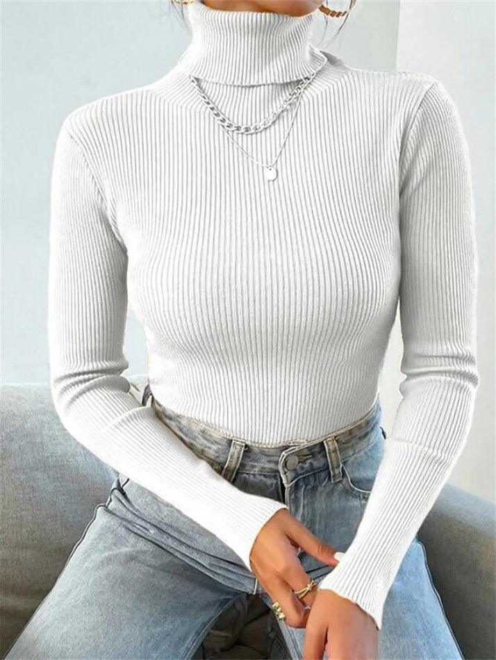 Turtleneck Ribbed Knit Sweater White / S Sweaters Main image
