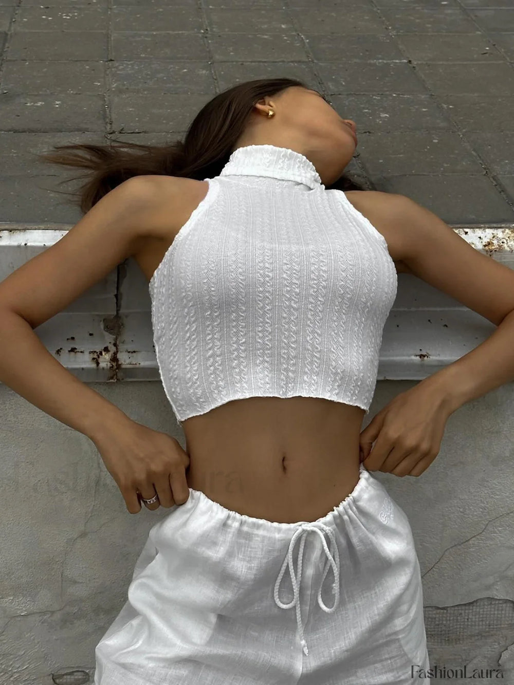 Twist Decor Textured Trendy Turtle Neck Tank Top Tank Tops & Camis