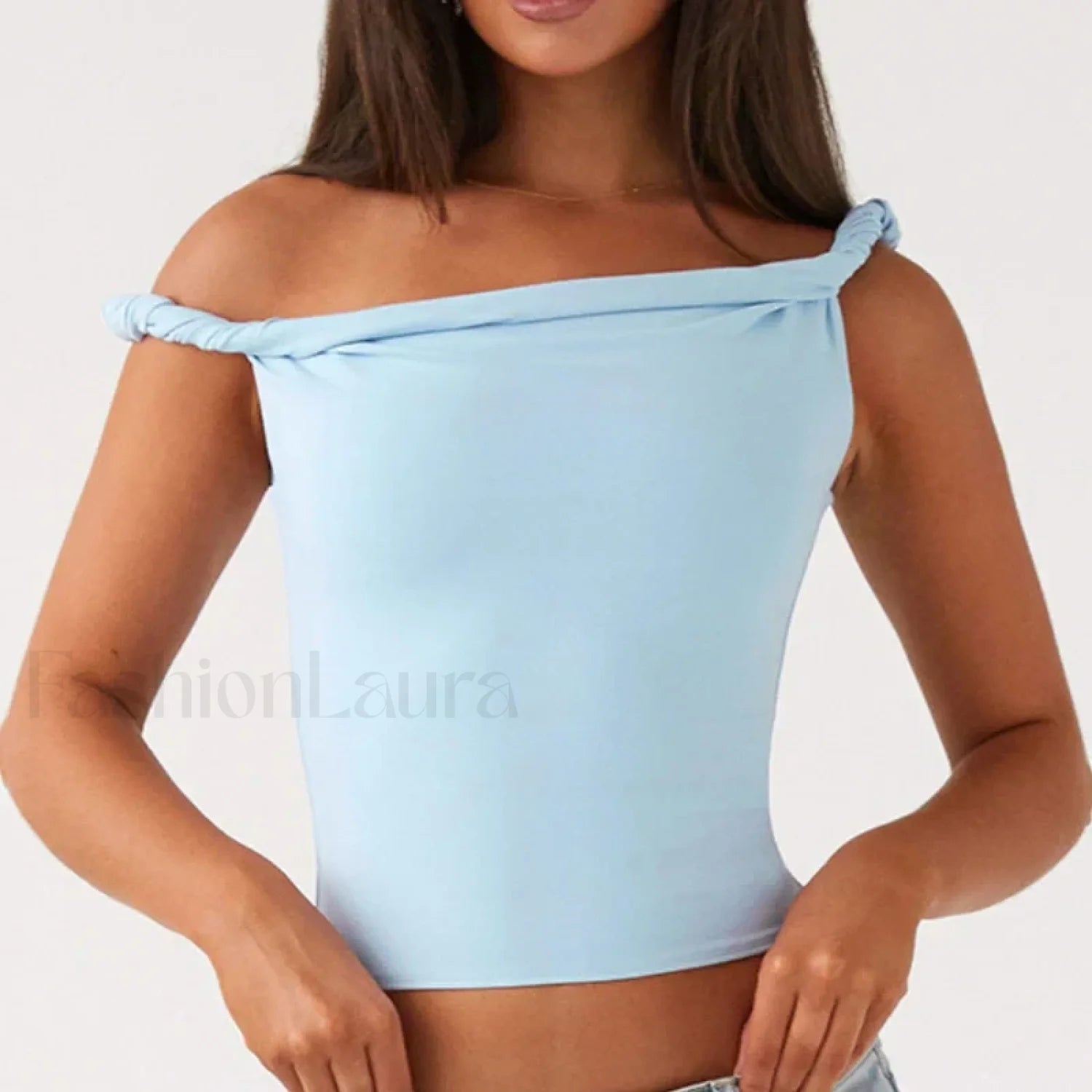 Twist Shoulder Halter Crop Top Main image