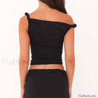 Twist Shoulder Halter Crop Top