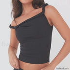 Twist Shoulder Halter Crop Top Black / S