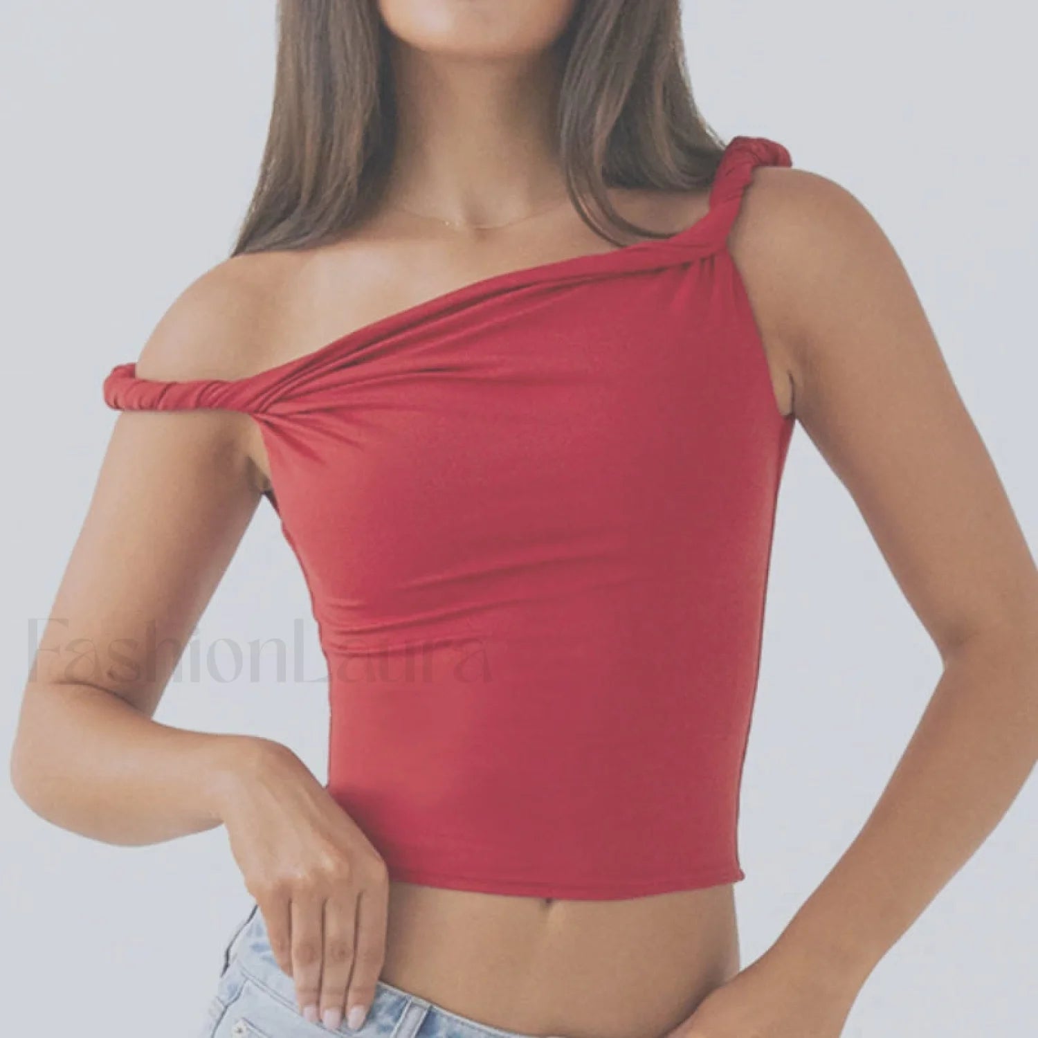 Twist Shoulder Halter Crop Top Secondary image